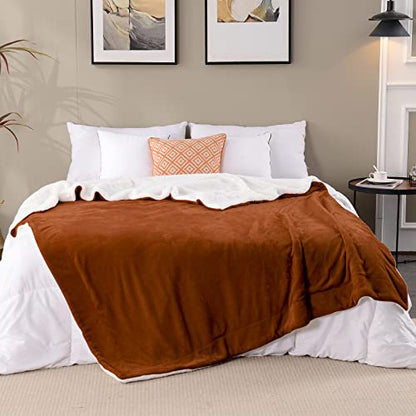 Sherpa Fleece Fall Throw Blanket, Caramel, 50x60 inches | Double-Sided Super Soft Luxurious Plush Blanket Throw Size - color: Caramel, size: 50"×60"