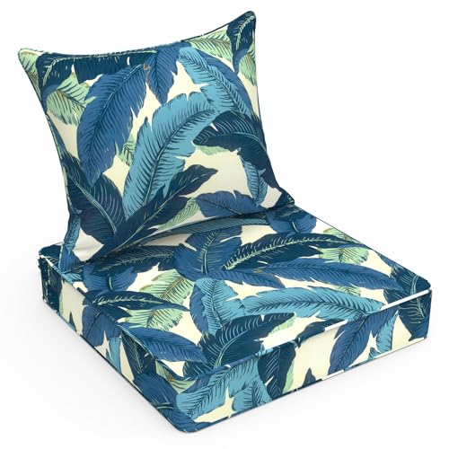 LVTXIII Outdoor Deep Seat Cushion 22"x22"x4" Patio Seat and Back Cushion Set Seasonal Chair Cushion for Dining Arm Chairs, Wicker Chairs and Garden Furniture Decoration, Swaying Palms Blue - color: Swaying Palms Blue, size: 22x22x4