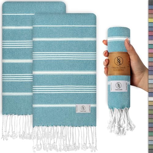 Ossano Decorative Turkish Hand Towels - Thin & Large - Set of 2 (30" x 18") - for Kitchen & Bathroom - Multifunctional as - Face Towels for Bath, Hair Cloths, Hand Drying Towel Bathroom - Mint - color: Mint