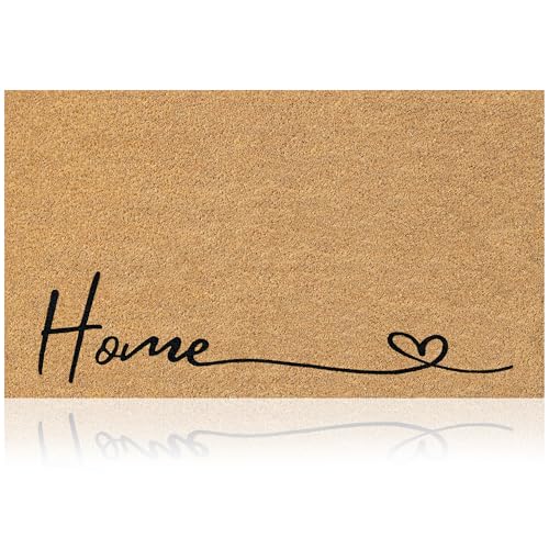 Coir Welcome Mat, Non-Slip, Home Heart Classic, 17x29 in | 100% Natural Coir, Anti-Shedding, Durable PVC Backing, Traps Dirt and Mud, Indoor and Outdoor Entryway, Easy to Clean - color: Home Heart Classic