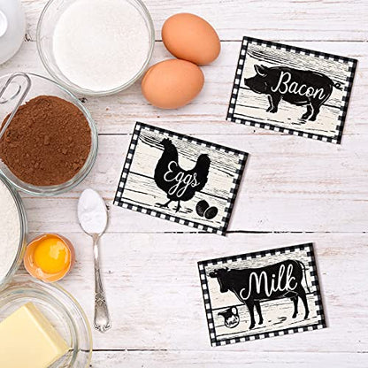 Jetec 3 Pieces Wooden Farmhouse Wall Decor Cow Pig Chicken Kitchen Signs Rustic Black and White Buffalo Plaid Wall Art Farm Animal Plaque for Kitchen Home Decor, 7.9 x 5.9 Inch - size: 7.9 x 5.9 Inch