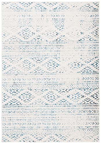 SAFAVIEH Tulum Collection Accent Rug - 2' x 5', Ivory & Turquoise, Moroccan Boho Tribal Design, Non-Shedding & Easy to Clean, Ideal for Front Door, Kitchen, Entryway, Foyer (TUL272E) - color: Ivory/Turquoise, size: 2' x 5' (Rectangular)