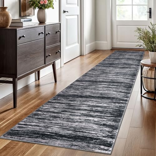 SIILOOM 2x10 Washable Runner Rug Non Slip Soft Area Rug for Hallway Kitchen | Black/White Soft Modern Abstract Spill & Stain Resistant Low Pile Carpet for Entryway Office Laundry Bedroom, Easy Clean - color: Black/White, size: 2' x 10' (Runner)