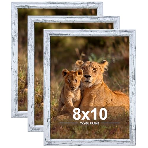 8x10 Picture Frame set of 3,Woode Frame Rustic White Wall Hanging or Tabletop, 8 by 10 Wall Gallery Poster Photo Frame with Shatter Resistant Plexiglass,best gift - color: Rustic White -3PCS, size: 8x10in