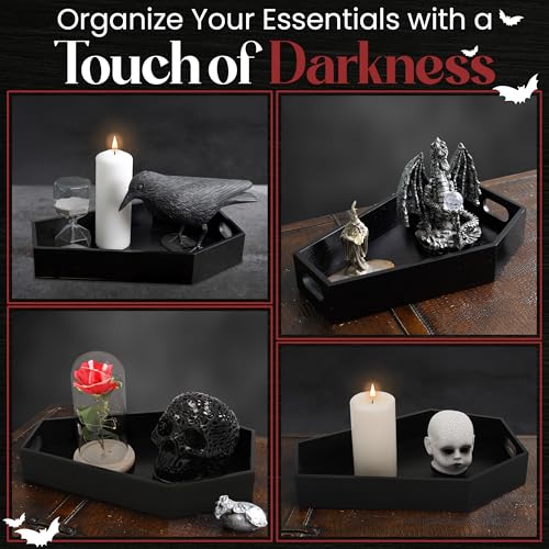 Coffin Tray – Coffin Charcuterie Board, Coffin Tray Spooky Serving Platter for Party, Haunted Table Centerpiece, Wooden Coffin Decor Gothic Haunted House Halloween Decor, Medium (13.7" L x 8.8" W)