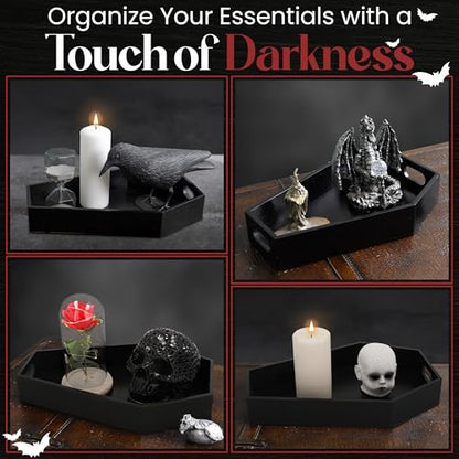 Coffin Tray – Coffin Charcuterie Board, Coffin Tray Spooky Serving Platter for Party, Haunted Table Centerpiece, Wooden Coffin Decor Gothic Haunted House Halloween Decor, Medium (13.7" L x 8.8" W)