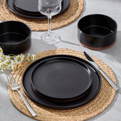 LIANYU 24 Piece Dinnerware Set for 8, Modern Style Stoneware Dinnerware Set | Scratch Resistant, Dishwasher Safe Bowl and Plate Sets, Ceramic Dish Dinner Set, Charcoal Black - color: Charcoal Black