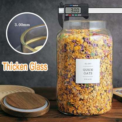 CZHQSMZ Set of 2 Large Glass Flour and Sugar Containers with 132 Pantry Labels - Glass Food Storage Jars with Airtight Bamboo Lid for Flour Pasta Candy Coffee Cookie and More(1 Gallon/4000 ml) - color: 4000ml