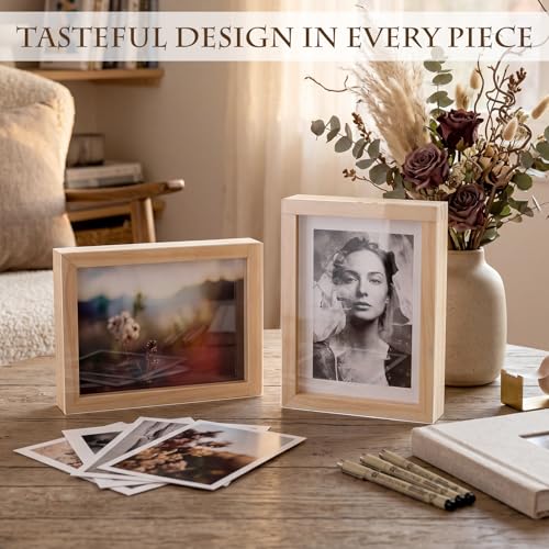Gerrii Wooden Shadow Photo Storage Frame Box for 4 x 6 in Photo Display, Magnetic Door Store with High Definition Acrylic Postcard Memory Keepsake for 50 Picture Tabletop Housewarming Birthdays Gift