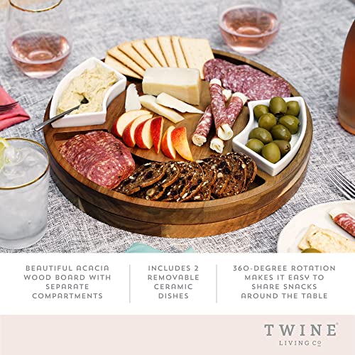 Twine Rotating Wood Serving Board - Round Charcuterie Board - Lazy Susan Wooden Cheese Board Set with Ceramic Dishes - Set of 1 - style: Charcuterie Lazy Susan