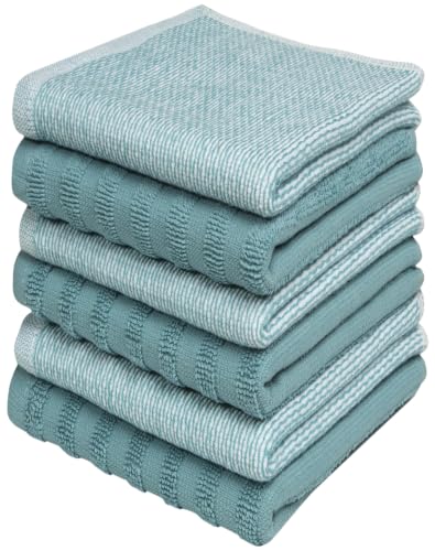 Bumble Premium Dish Cloths 13"x13" (6 Pack) | 100% Natural Ring Spun Cotton | 400 GSM | Highly Absorbent & Soft |Yarn Dyed & Solid Dyed Terry Dish Cloth Set - Aqua - color: Aqua, size: Dish Cloths - Mixed Styles