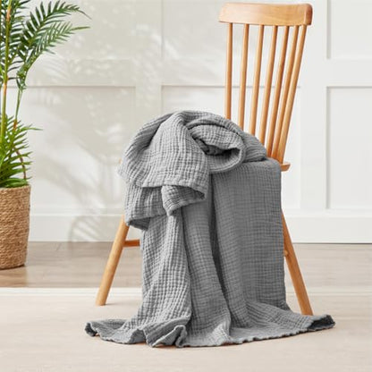 100% Cotton Muslin Blanket 40" x 40", Breathable and Lightweight Cotton Throw Blankets, Soft Cooling Summer Gauze Blanket for All Season, Grey - color: 03 - Medium Grey, size: Baby ( 40"x40")