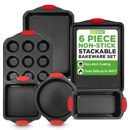NutriChef Baking Pans Set - 6 Piece Bakeware with Nonstick Carbon Steel for Easy Release and Cleanup, Durable and Versatile Design, Includes Cookie Sheet, Loaf Pan, Muffin Tin & More - size: 6-Piece Set