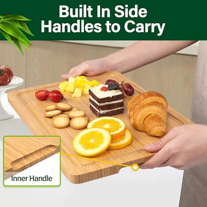 Bamboo Cutting Board Set of 3, Cutting Boards For Kitchen with Juice Groove, Bamboo Chopping Board Set, Serving Board Set for Meat, Vegetable and Cheese - color: Bamboo Set of 3 with Hole