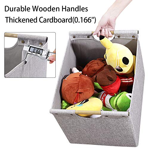 HOONEX Large Foldable Storage Bins, Linen Fabric, 2 Pack, with Wooden Carry Handles and Sturdy Heavy Cardboard, for Home, Office, Car, Nursery, Light Grey - color: Light Grey