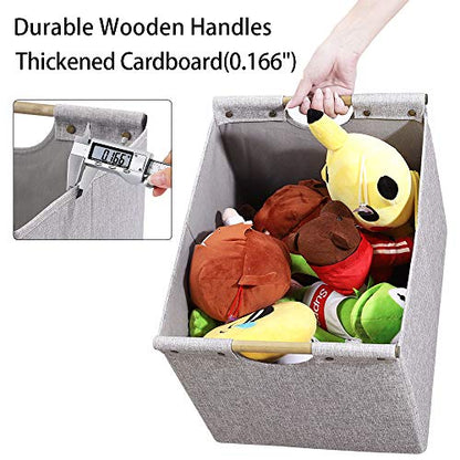 HOONEX Large Foldable Storage Bins, Linen Fabric, 2 Pack, with Wooden Carry Handles and Sturdy Heavy Cardboard, for Home, Office, Car, Nursery, Light Grey - color: Light Grey
