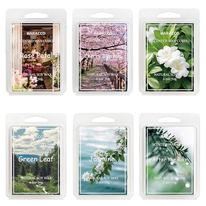 Summer & Spring Scented Wax Melts, Flower and Leaf Scented Wax Melts | Soy Wax Cubes for Wax Warmer, 6 x 2.5oz - color: Natural Plant