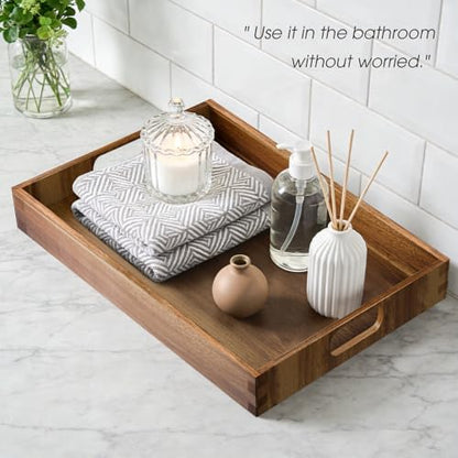 Acacia Serving Trays - 2 Pack | Acacia Wood Serving Platterss, Wood Serving Tray, Decorative Trays for Breakfast, Brunch, Dinner, Coffee Table - size: 14"x9"x1.57" and 15"x11"x1.57"