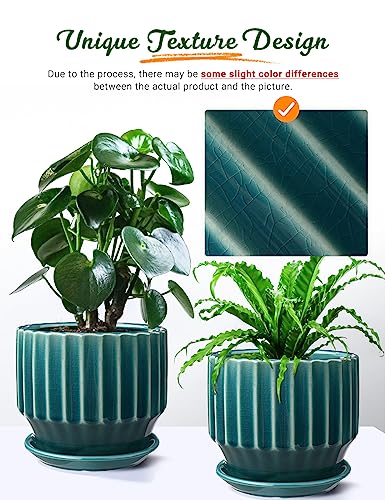 Plant Pots 6 inch Ceramic Pots for Indoor Plants Set of 2 Flower Pots Unique Crackle Glaze Design Plant Pots with Drainage Hole and Saucer Come with Drainage Nets (Aqua Green) - color: Aqua Green