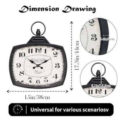 Retro Rectangle Wall Clock, Battery Operated Silent Black Farmhouse Wall Clocks, Antique Old Design Style, Wall Clocks for Living Room,Kitchen,Bedroom,Office (17" H x 15" W) - color: Black-15"×17"