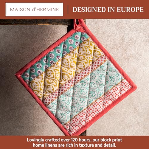 Maison d' Hermine Pot Holders 100% Cotton Potholders (8" x 8", Pack of 1) | Heat Resistant Hot Pads with Loop BBQ Cooking Baking Farmhouse Kitchen Handling Hot Pans Spring Summer - Provence - color: 002 - Provence, size: 8" x 8" (Pot Holder Pack of 1)