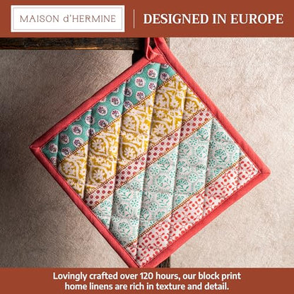 Maison d' Hermine Pot Holders 100% Cotton Potholders (8" x 8", Pack of 1) | Heat Resistant Hot Pads with Loop BBQ Cooking Baking Farmhouse Kitchen Handling Hot Pans Spring Summer - Provence - color: 002 - Provence, size: 8" x 8" (Pot Holder Pack of 1)