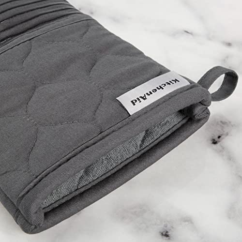 KitchenAid Quilted Cotton Terry Cloth Oven Mitt, Pot Holder, Kitchen Towel 4-Pack Set, Heat Resistant, Silicone Grip, Gift Set, Charcoal Grey, 16"x26", 7"x13" & 7"x10" - color: Charcoal Grey