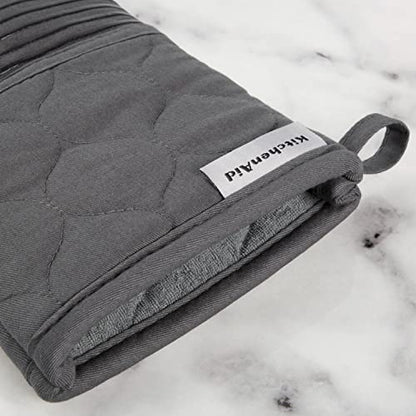 KitchenAid Quilted Cotton Terry Cloth Oven Mitt, Pot Holder, Kitchen Towel 4-Pack Set, Heat Resistant, Silicone Grip, Gift Set, Charcoal Grey, 16"x26", 7"x13" & 7"x10" - color: Charcoal Grey