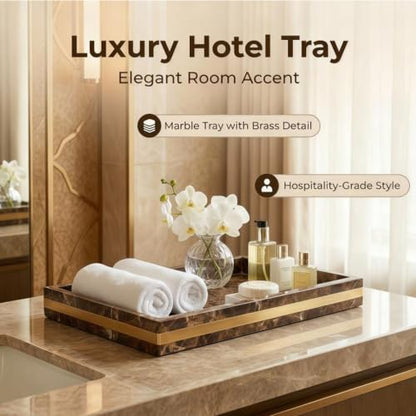 Brown Marble Vanity Tray, 12" x 8" Stone Bath Counter Organizer | Genuine Brown Marble, Warm Chocolate Veining, 12 x 8 Inch, for Perfume and Skincare, on Vanity and Kitchen Counter - color: Brown