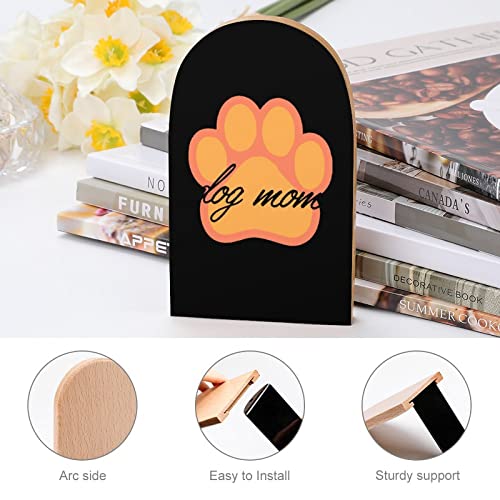 Dog Mom Book Ends for Shelves Wooden Book Stand Book Holder for Library School Office Home Study Decor