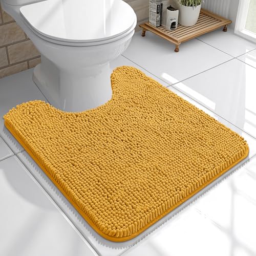 OLANLY Toilet Rugs U-Shaped 20x20, Soft Absorbent Chenille Contour Rugs | Golden Yellow, Quick-Drying Rubber Backing, Machine Washable Non-Slip Shaggy Bathroom Mat for Toilet, Home Decor Accessories - color: Golden Yellow, size: 20" X 20" Contour Rug