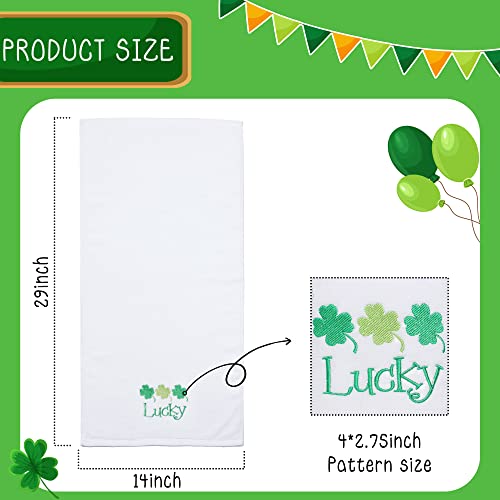 St. Patrick's Day Hand Towels 100% Cotton Embroidered Green Gnome Shamrock Decorative Bathroom Kitchen Dish Towels Set Gift Set of 2 14x29 inch - color: St.gnome
