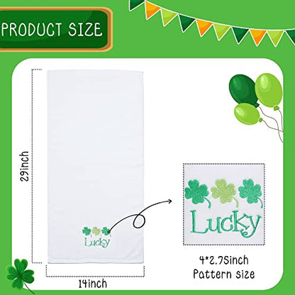 St. Patrick's Day Hand Towels 100% Cotton Embroidered Green Gnome Shamrock Decorative Bathroom Kitchen Dish Towels Set Gift Set of 2 14x29 inch - color: St.gnome