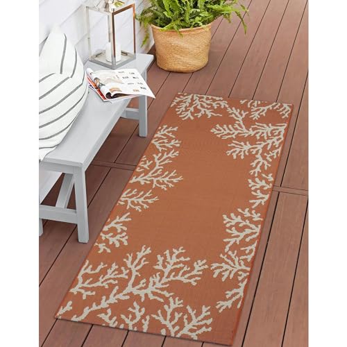 Liora Manne Esencia Machine Washable Non-Slip Low Profile Indoor/Outdoor Mat-Transitional, Coastal, Beach, Border, Coral Edge Sunset 1'11" x 4'11" - color: Coral Edge Sunset, size: 1'11" x 4'11" (Rectangular)