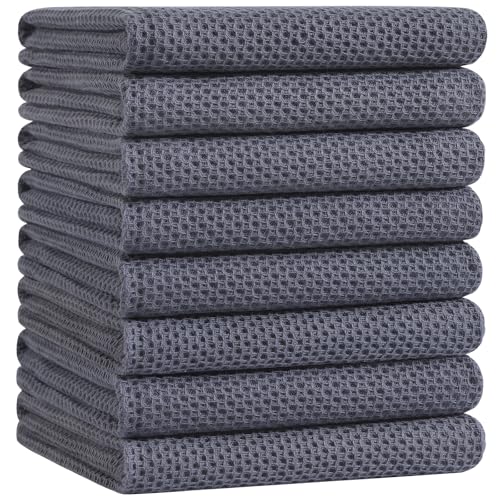 Homaxy 100% Cotton Oversized Waffle Weave Kitchen Towels 8-Pack, Dark Grey | 20 x 28 Inches, Ultra Soft Absorbent Dish Towels, Quick Drying Large Cleaning Towels - color: Dark Grey, size: 20 X 28 - 8 Pack