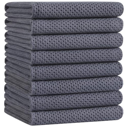 Homaxy 100% Cotton Oversized Waffle Weave Kitchen Towels 8-Pack, Dark Grey | 20 x 28 Inches, Ultra Soft Absorbent Dish Towels, Quick Drying Large Cleaning Towels - color: Dark Grey, size: 20 X 28 - 8 Pack