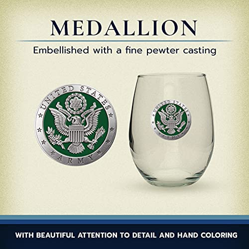 Heritage Pewter Army Stemless Glass Goblets – Set of 2 | 15 OZ Goblet Wine Glasses | Expertly Crafted Pewter Glass - style: ARMY green