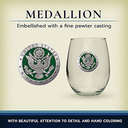 Heritage Pewter Army Stemless Glass Goblets – Set of 2 | 15 OZ Goblet Wine Glasses | Expertly Crafted Pewter Glass - style: ARMY green