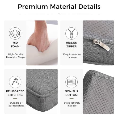 Custom Bench Cushion, Made-to-Order Custom Size Window Seat Cushion, High Density Foam, Waterproof for Indoor & Outdoor Use, Removable Washable Cover, Non-Slip Bottom with Ties