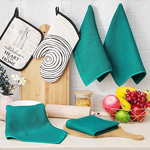 100% Cotton Waffle Weave Kitchen Dish Cloths, 6 Pack Ultra Soft Absorbent, Quick Drying Dish Towels, 6x6 Inches, Dish Rags for Drying Dishes & Daily Kitchen Use (Cyan) - color: Cyan