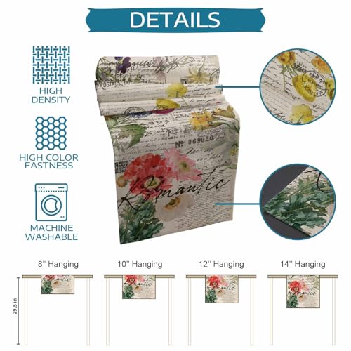 Table Runner and Placemats Set of 6 Flower Floral Decorative Dining Table Runner with Matching Placemats Retro Postmark Table Decor for Kitchen Dining Room and Everyday Use 13x70in - size: 13"x70"+6pcs