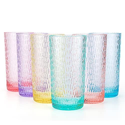 KX-WARE 22-ounce Honeycomb Highball Glasses Plastic Tumbler Acrylic Glasses, set of 6 Multicolor - color: Multicolor