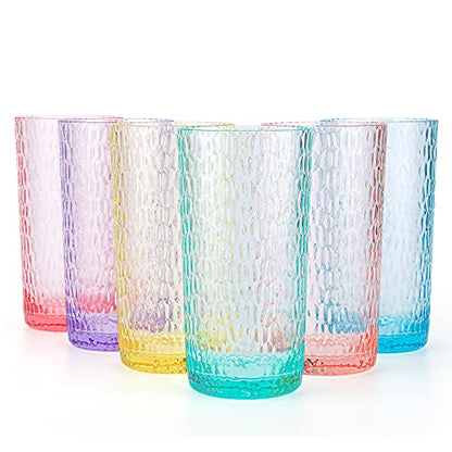 KX-WARE 22-ounce Honeycomb Highball Glasses Plastic Tumbler Acrylic Glasses, set of 6 Multicolor - color: Multicolor