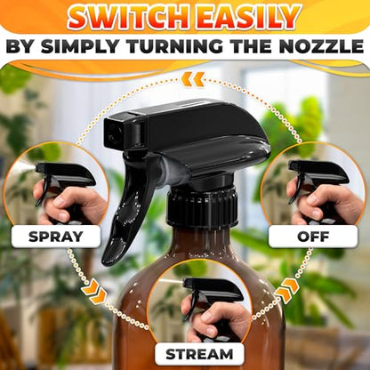 ALPENKOK 6 Pack Spray Nozzle for Bottles, Trim-To-Fit Tube; Plastic (Black) | Spray Bottle Nozzle Replacement; Fits 8 and 16 Oz; Trigger Sprayer with Mist, Stream & Off Modes; for Cleaning and Garden - color: 6 Pcs Black