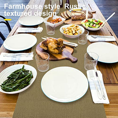Wipeable Table Runner, Thick Farmhouse Dresser Runner, Rustic for Kitchen, Bedroom, Living Room, Indoor and Outdoor (36'', Camel Brown) - size: 36''(Fits Length 20''-28'' Table)