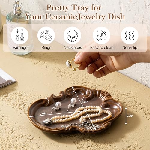 Jewelry Dish, Ring Dish, Ceramic Jewelry Tray, Trinket Dish, Ring Holder Dish, Cute Vanity , Small Key Bowl, Valentine's Christmas Gifts for Women Daughter Girlfriend BFF on Birthday Engagement, Red - color: Red