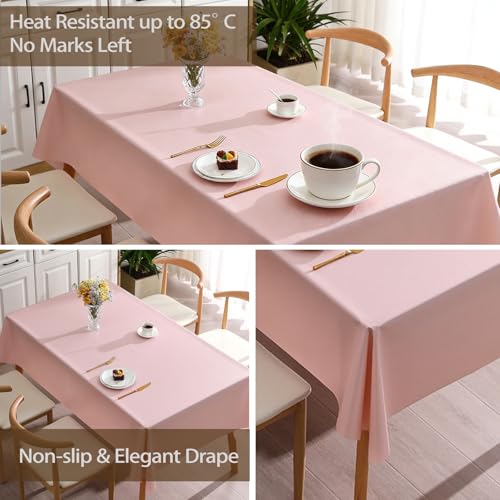PVC Tablecloth Waterproof Rectangle Table Cloth, Oil Proof & 185°F Heat Resistant Wipeable Cover, Heavy Duty Non for Kitchen Dining Camping Festivities (70"x55") (Light Pink) - color: Light Pink