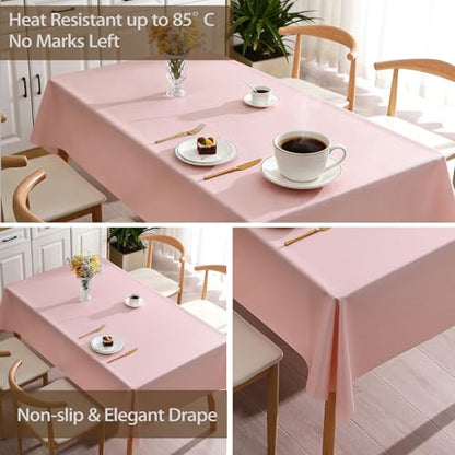 PVC Tablecloth Waterproof Rectangle Table Cloth, Oil Proof & 185°F Heat Resistant Wipeable Cover, Heavy Duty Non for Kitchen Dining Camping Festivities (70"x55") (Light Pink) - color: Light Pink