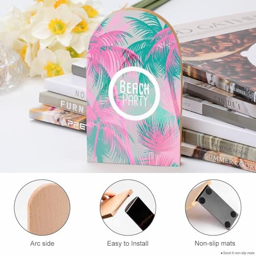 Heavy Duty Non-Slip Beech Wood Bookends, 1 Pair Adjustable Book Ends with Metal Base, Sturdy Book Organizer for Shelves, Home Office Library Tropical Background with Palm Tree - color: Tropical Background With Palm Tree