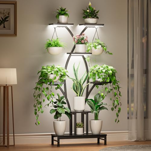 Plant Stand Indoor with Grow Lights - 7 Tiered Metal Corner Shelf for Multiple Plants, 63" Corner Plant Stand for Indoor Plants, X-Shaped Plant Rack for Home, Living Room, Office & Patio Decor - color: Black
